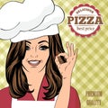 Pizza advertising banner with a beautiful lady