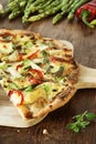 Pizza with Asparagus, Red Pepper and Hollandaise Sauce Royalty Free Stock Photo