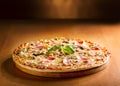 Pizza with bacon and mushrooms Royalty Free Stock Photo