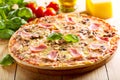 Pizza with bacon and mushrooms Royalty Free Stock Photo