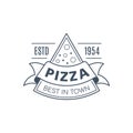 Pizza badge design, vector line art illustration