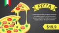 Pizza banner horizontal, isometric style