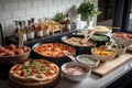 pizza bar with endless toppings and heated oven for quick and easy pizza