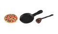 Pizza in black pan model from japanese clay Royalty Free Stock Photo
