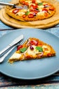 Pizza with blat of sweet potato and oat seeds Royalty Free Stock Photo
