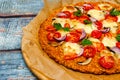 Pizza with blat of sweet potato and oat seeds Royalty Free Stock Photo