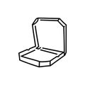 Pizza box black line icon. Takeout fastfood container.