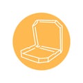 Pizza box black line icon. Takeout fastfood container.