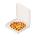 Pizza in box open pixel art. 8 bit Fastfood vector illustration