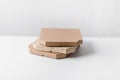 Pizza boxes on white table Royalty Free Stock Photo