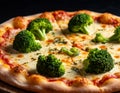 Pizza with broccoli, AI generated. Royalty Free Stock Photo