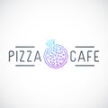 Pizza cafe emblem in simple line style.