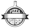 Pizza cafe logo template. Retro engraving emblem