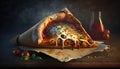 Pizza calzone cut into pieces, dark background. Traditional Italian cuisine. AI generated.