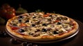 Pizza Capricciosa - A deliciously cheesy Italian pizza, topped with fresh black olives and mushrooms for an extra burst