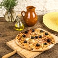 Pizza carbonara on wooden table Royalty Free Stock Photo