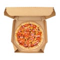 Pizza in cardboard box isolated on white background Royalty Free Stock Photo