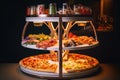 pizza carousel, with different varieties and toppings on each slice Royalty Free Stock Photo