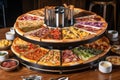 pizza carousel, with different varieties and toppings on each slice Royalty Free Stock Photo