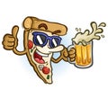 Pizza Cartoon Wearing Sunglasses Holding Beer Royalty Free Stock Photo