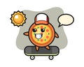 Pizza character illustration ride a skateboard