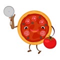 Pizza characters mascot funny elements for pizzeria vector illustration. Delicious dinner with tasty pepperoni snack in