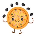 Pizza characters mascot funny elements for pizzeria vector illustration. Delicious dinner with tasty pepperoni snack in