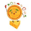 Pizza characters mascot funny elements for pizzeria vector illustration. Delicious dinner with tasty pepperoni snack in