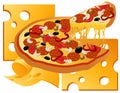 Pizza on cheese background Royalty Free Stock Photo