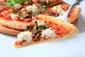 Pizza with cheese, bacon and spinach Royalty Free Stock Photo