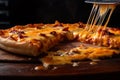 Pizza with cheese on a brown board