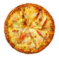 Pizza with cheese shirmp and pineapple isolate with clipping pat