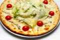 Pizza with chicken, cheese, herbs and tomatoes Royalty Free Stock Photo