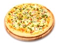 Pizza with chicken and mushrooms. High angle view Royalty Free Stock Photo