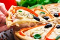 Pizza with chicken, pepper and olives