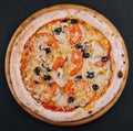 Pizza with chicken, tomato and mushrooms Royalty Free Stock Photo