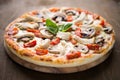 Pizza with chicken, tomato and mushrooms Royalty Free Stock Photo