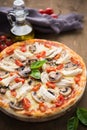 Pizza with chicken, tomato and mushrooms Royalty Free Stock Photo