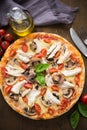 Pizza with chicken, tomato and mushrooms Royalty Free Stock Photo