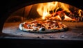 Pizza close-up, blurred background with flames from the wood-fired oven, dreamy atmosphere Royalty Free Stock Photo