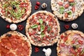 Pizza composition on stucco background Photo