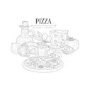 Pizza Cooking Ingredients Still Life Hand Drawn Realistic Sketch Royalty Free Stock Photo