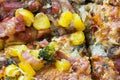 Pizza with corn, ham, cheese, broccoli and mushrooms Royalty Free Stock Photo