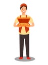 Pizza Courier Holding Order Vector Illustration