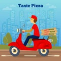 Pizza Courier on Scooter. Pizza Delivery