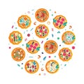 Pizza Creative Design with Baked Round Dough Round Vector Composition