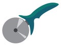 Pizza cutter with a silver wheel and a blue-colored handle vector or color illustration