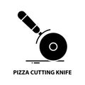 pizza cutting knife icon, black vector sign with editable strokes, concept illustration