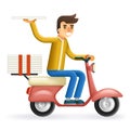 Pizza 3d realistic Delivery Courier Motorcycle Scooter Box Symbol Icon Concept on Stylish Background Flat