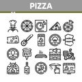 Pizza Delicious Food Collection Icons Set Vector